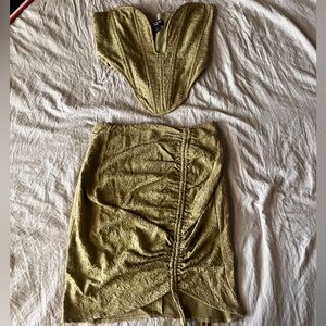 PrettyLittleThing Gold Mini Pencil Skirt Ruched Asymmetrical